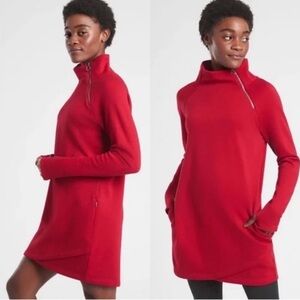 Athleta Cozy Karma Asym Sweatshirt Dress - Red Size Medium